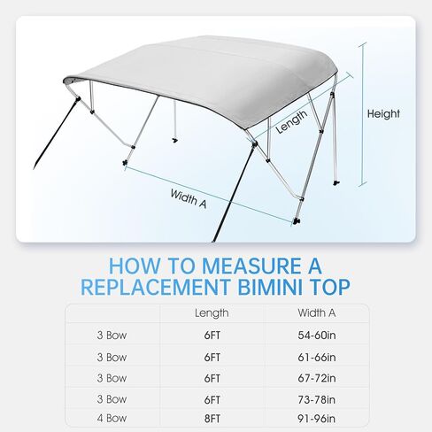 Solim 3 Bow Bimini Top بإطار من الألومنيوم مقاس 1 بوصة، قماش أكسفورد مقاوم للماء 1200D، مظلة قارب من الدرجة البحرية مع صندوق تخزين، عمودين دعم خلفي، 4 أشرطة، غطاء علوي بيميني للقارب، رمادي in Kuwait