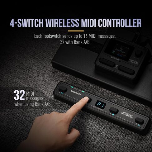 SONICAKE Pocket Control - MIDI Foot Controller, Wired/Wireless MIDI Transmission, USB Host, 4 Buttons BT Rechargeable Page Turner Pedal for Musician/Live Performance/Studio (Black) in Kuwait