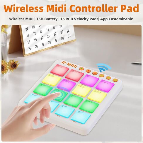 Mini Wireless MIDI Controller Pad for Beat Making & DJ Performance, 16 RGB Velocity Pads with Aftertouch, Bluetooth & USB MIDI, PC/Mobile App Customizable for Studio, Live & Mobile Music Production in Kuwait