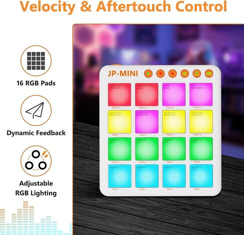 Mini Wireless MIDI Controller Pad for Beat Making & DJ Performance, 16 RGB Velocity Pads with Aftertouch, Bluetooth & USB MIDI, PC/Mobile App Customizable for Studio, Live & Mobile Music Production in Kuwait