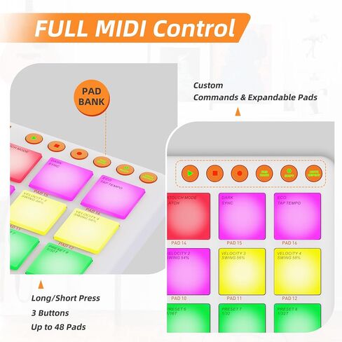 Mini Wireless MIDI Controller Pad for Beat Making & DJ Performance, 16 RGB Velocity Pads with Aftertouch, Bluetooth & USB MIDI, PC/Mobile App Customizable for Studio, Live & Mobile Music Production in Kuwait
