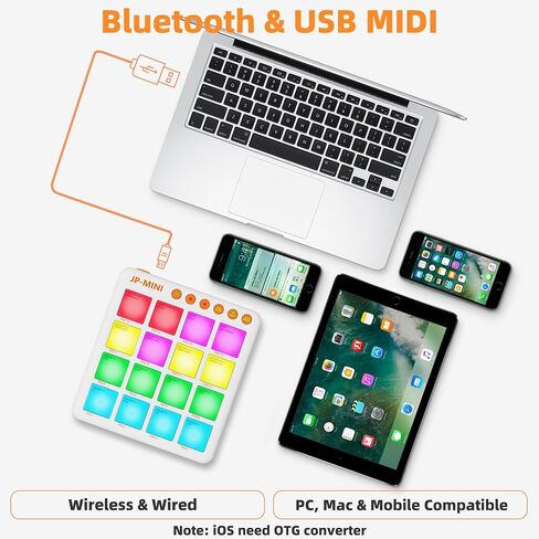 Mini Wireless MIDI Controller Pad for Beat Making & DJ Performance, 16 RGB Velocity Pads with Aftertouch, Bluetooth & USB MIDI, PC/Mobile App Customizable for Studio, Live & Mobile Music Production in Kuwait