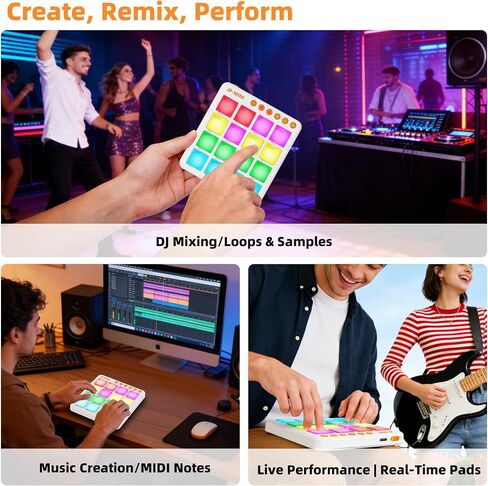 Mini Wireless MIDI Controller Pad for Beat Making & DJ Performance, 16 RGB Velocity Pads with Aftertouch, Bluetooth & USB MIDI, PC/Mobile App Customizable for Studio, Live & Mobile Music Production in Kuwait