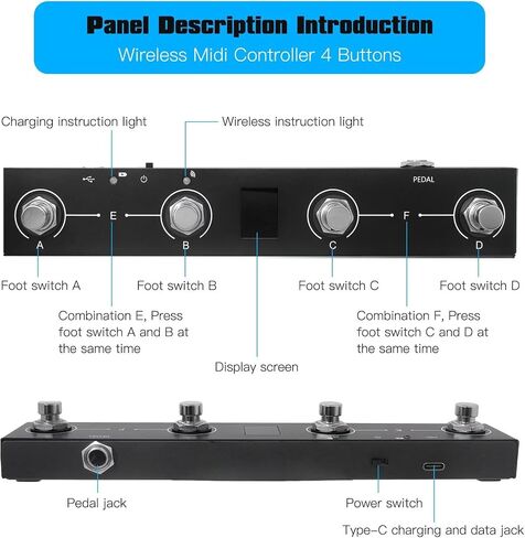 GRABOTE for BT MIDI Foot Controller Wireless MIDI Controller Rechargeable 4 Buttons Pedal APP Control Chocolate Rechargeable Midi Controller in Kuwait