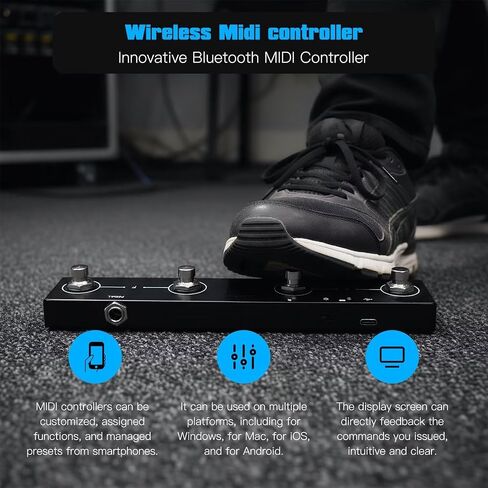 GRABOTE for BT MIDI Foot Controller Wireless MIDI Controller Rechargeable 4 Buttons Pedal APP Control Chocolate Rechargeable Midi Controller in Kuwait