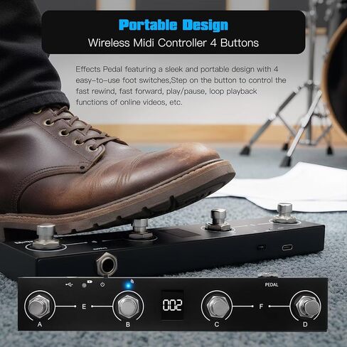 GRABOTE for BT MIDI Foot Controller Wireless MIDI Controller Rechargeable 4 Buttons Pedal APP Control Chocolate Rechargeable Midi Controller in Kuwait