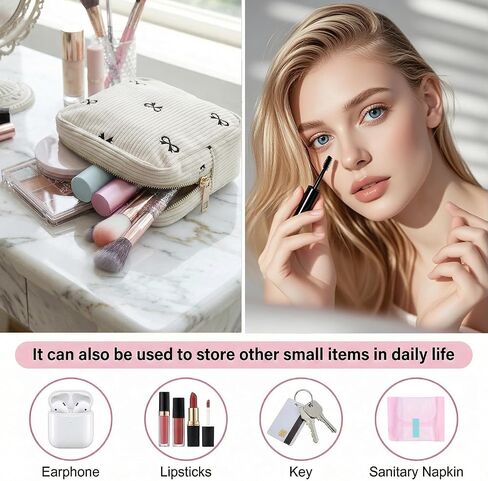LLOUSSAK Cute Period Pouch, Corduroy Period Bag for Girls, Bow Tie Pattern Sanitary Napkin Storage Bag, Menstrual Sanitary Pouch for Pads Purse (Beige) in Kuwait