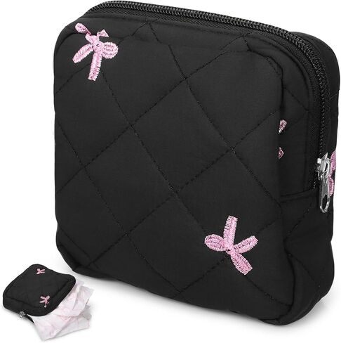 Portable Period Pouch, Cute Small Period Bag for Purse, Black Corduroy Sanitary Pad Pouch for Women in Kuwait