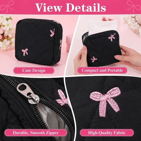 Portable Period Pouch, Cute Small Period Bag for Purse, Black Corduroy Sanitary Pad Pouch for Women in Kuwait