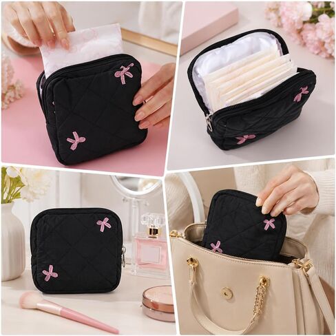 Portable Period Pouch, Cute Small Period Bag for Purse, Black Corduroy Sanitary Pad Pouch for Women in Kuwait
