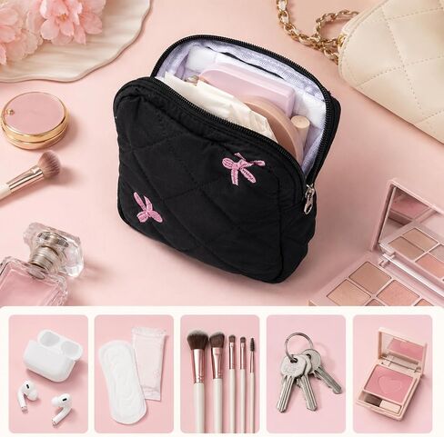 Portable Period Pouch, Cute Small Period Bag for Purse, Black Corduroy Sanitary Pad Pouch for Women in Kuwait