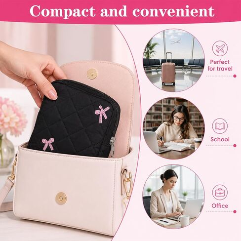 Portable Period Pouch, Cute Small Period Bag for Purse, Black Corduroy Sanitary Pad Pouch for Women in Kuwait