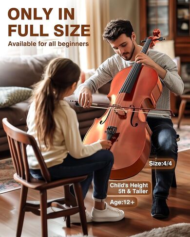 PYY Cello 4/4 Full Size - Solid Wood Acoustic Cello Package with Stand, Case, Bow, Rosin, Tuner & Extra Strings, Ideal for Student & Adult Beginners Beginner Kit in Saudi Arabia