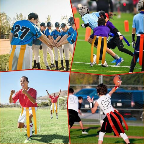 Vinsot 48 Pcs Adjustable Flag Football Belts Flag Football Set Belts with 144 Flags for Adults and Youth(Red and Yellow) in Kuwait