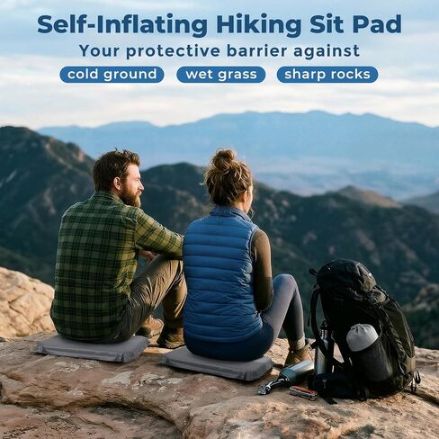 2-Pack Self-Inflating Seat Cushion, 16x13 inches Portable Foam Sit Pad with Adjustable Firmness for Airplane Travel, Long Flights, Stadium Bleachers, Hiking, Camping & Office Chairs - Gray in Saudi Arabia