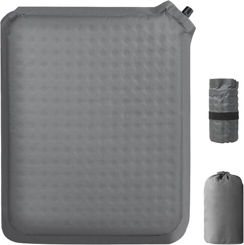 2-Pack Self-Inflating Seat Cushion, 16x13 inches Portable Foam Sit Pad with Adjustable Firmness for Airplane Travel, Long Flights, Stadium Bleachers, Hiking, Camping & Office Chairs - Gray in Saudi Arabia