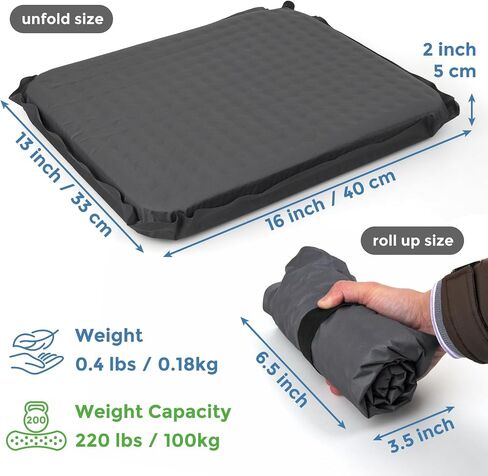 2-Pack Self-Inflating Seat Cushion, 16x13 inches Portable Foam Sit Pad with Adjustable Firmness for Airplane Travel, Long Flights, Stadium Bleachers, Hiking, Camping & Office Chairs - Gray in Saudi Arabia