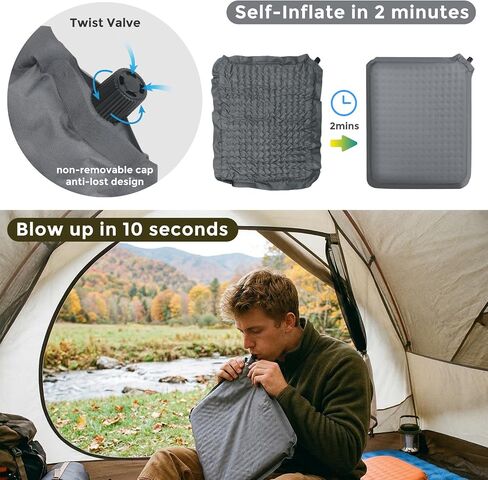 2-Pack Self-Inflating Seat Cushion, 16x13 inches Portable Foam Sit Pad with Adjustable Firmness for Airplane Travel, Long Flights, Stadium Bleachers, Hiking, Camping & Office Chairs - Gray in Saudi Arabia