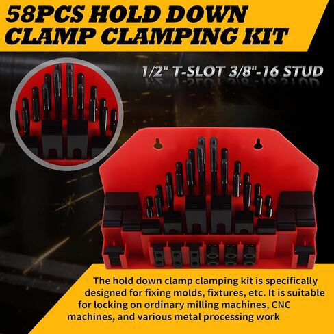 58 قطعة 1/2" T-Slot 3/8"-16 طقم تثبيت مشبك تثبيت متوافق مع آلة الطحن CNC (1/2" T-Slot 3/8"-16 مسمار) in Kuwait