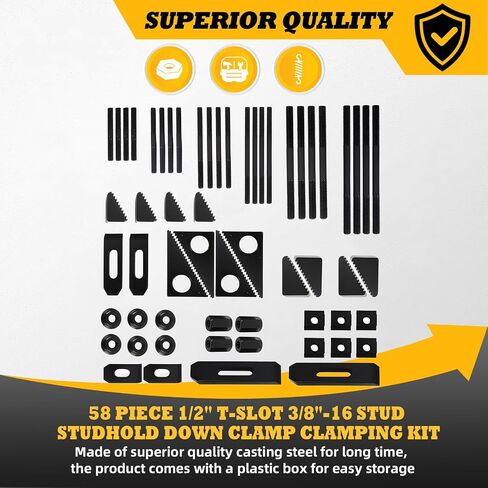 58 قطعة 1/2" T-Slot 3/8"-16 طقم تثبيت مشبك تثبيت متوافق مع آلة الطحن CNC (1/2" T-Slot 3/8"-16 مسمار) in Kuwait