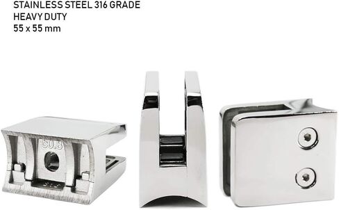 40-Pack, Stainless Steel 316 Grade Heavy Duty 2" OD Round Back Glass Clamp 55 x 55 mm for 3/8" - 1/2" Tempered Glass or Laminated Glass, Mirror Finish (GC-055M-40) in Kuwait
