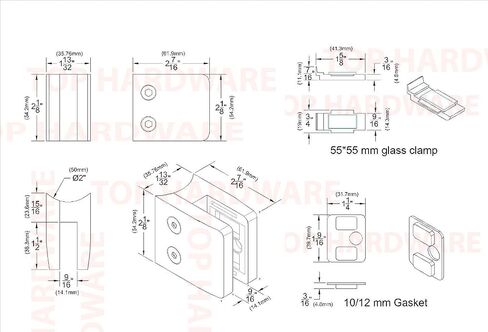 40-Pack, Stainless Steel 316 Grade Heavy Duty 2" OD Round Back Glass Clamp 55 x 55 mm for 3/8" - 1/2" Tempered Glass or Laminated Glass, Mirror Finish (GC-055M-40) in Kuwait