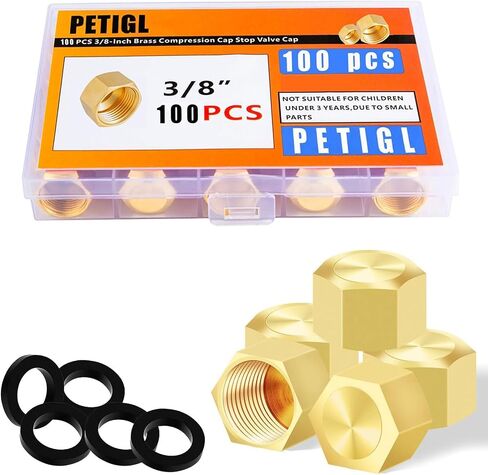 3/8 Compression Cap Brass Compression Fitting 3/8 Brass Cap for Water Line Gas Line Stop Valve Cap Flare Tube Pipe Fittings Durable Leak Proof (30 pcs) in Kuwait