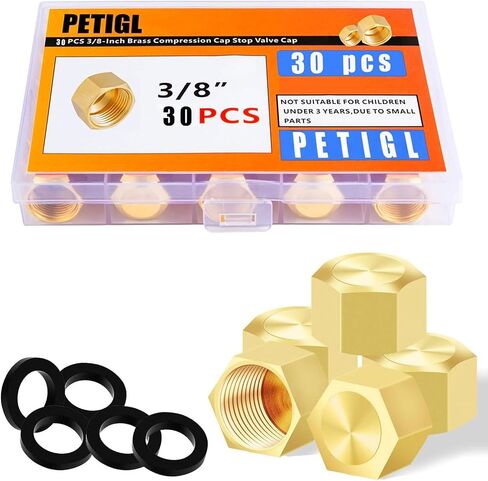 3/8 Compression Cap Brass Compression Fitting 3/8 Brass Cap for Water Line Gas Line Stop Valve Cap Flare Tube Pipe Fittings Durable Leak Proof (30 pcs) in Kuwait