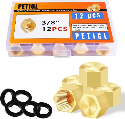 3/8 Compression Cap Brass Compression Fitting 3/8 Brass Cap for Water Line Gas Line Stop Valve Cap Flare Tube Pipe Fittings Durable Leak Proof (30 pcs) in Kuwait