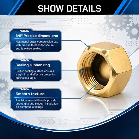 3/8 Compression Cap Brass Compression Fitting 3/8 Brass Cap for Water Line Gas Line Stop Valve Cap Flare Tube Pipe Fittings Durable Leak Proof (30 pcs) in Kuwait