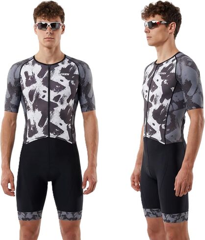 WIXEN Men’s Triathlon Suits Short Sleeve Tri Suit Padded Quick-Dry Breathable for Swim Bike Run Aero Skinsuit Rear Pockets in Kuwait