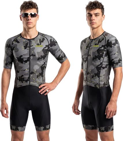 WIXEN Men’s Triathlon Suits Short Sleeve Tri Suit Padded Quick-Dry Breathable for Swim Bike Run Aero Skinsuit Rear Pockets in Kuwait