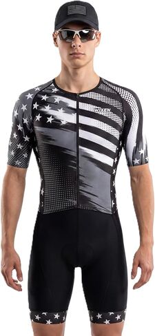WIXEN Men’s Triathlon Suits Short Sleeve Tri Suit Padded Quick-Dry Breathable for Swim Bike Run Aero Skinsuit Rear Pockets in Kuwait