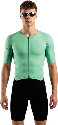 WIXEN Men’s Classic Short Sleeve Triathlon Suit, Padded Quick-Dry Aero Tri Suit for Swim Bike Run, Cycling Race Skinsuit in Kuwait