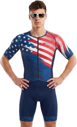WIXEN Men’s Triathlon Suits Short Sleeve Tri Suit Padded Quick-Dry Breathable for Swim Bike Run Aero Skinsuit Rear Pockets in Kuwait