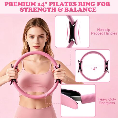 18PCS Pilates Kit, Home Pilates Equipment Set for Women with 14'' Pilates Ring and Ball, Resistance Bands, Ankle Weights, Sliders & Grip Socks Pilates Yoga Essential Accessories for Home Workouts in Saudi Arabia