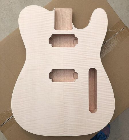 Unfinished Electric Guitar Body Blank Mahogany Flame Maple Veneer Guitar Body Bolt on Guitar Project Replacement (Mahogany Flame Maple Veneer) in Kuwait