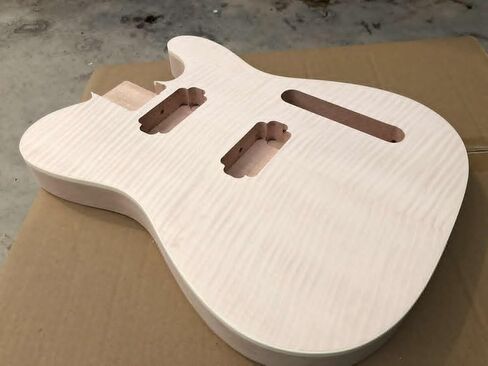 Unfinished Electric Guitar Body Blank Mahogany Flame Maple Veneer Guitar Body Bolt on Guitar Project Replacement (Mahogany Flame Maple Veneer) in Kuwait