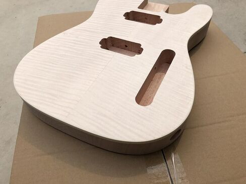 Unfinished Electric Guitar Body Blank Mahogany Flame Maple Veneer Guitar Body Bolt on Guitar Project Replacement (Mahogany Flame Maple Veneer) in Kuwait