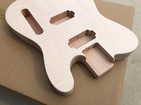 Unfinished Electric Guitar Body Blank Mahogany Flame Maple Veneer Guitar Body Bolt on Guitar Project Replacement (Mahogany Flame Maple Veneer) in Kuwait
