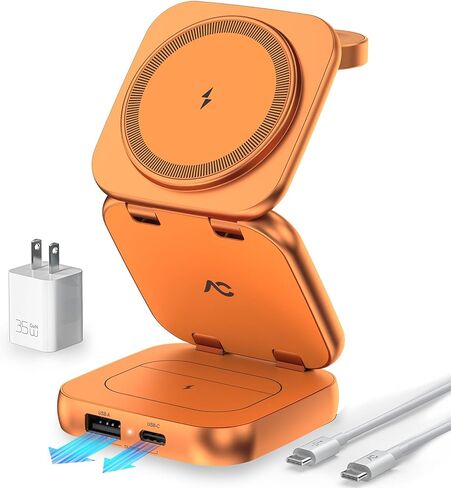 5-in-1 Wireless Charger for MagSafe, AC ISLAND Portable Travel Charging Station, 35W Max Qi2 Fast Foldable Magnetic Stand, Evolved for iPhone 17-12 Series, Apple Watch, AirPods (with 35W Adapter) in Kuwait