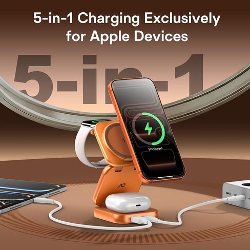 5-in-1 Wireless Charger for MagSafe, AC ISLAND Portable Travel Charging Station, 35W Max Qi2 Fast Foldable Magnetic Stand, Evolved for iPhone 17-12 Series, Apple Watch, AirPods (with 35W Adapter) in Kuwait