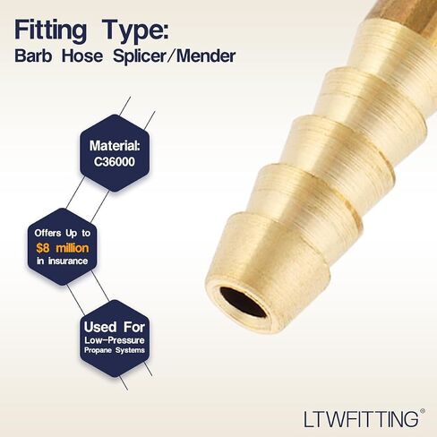 LTWFITTING Brass Barb Hose Splicer Mender 1/8-Inch Fitting Air Water Fuel Boat(Pack of 20) in Kuwait