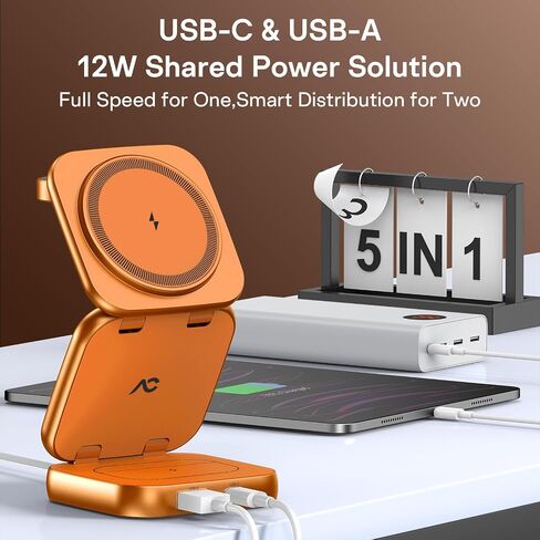 5-in-1 Wireless Charger for MagSafe, AC ISLAND Portable Travel Charging Station, 35W Max Qi2 Fast Foldable Magnetic Stand, Evolved for iPhone 17-12 Series, Apple Watch, AirPods (with 35W Adapter) in Kuwait