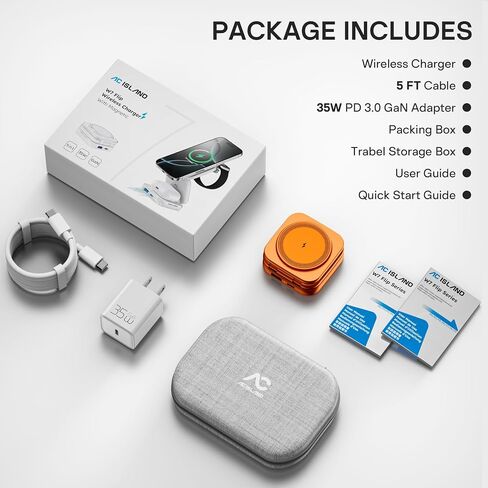 5-in-1 Wireless Charger for MagSafe, AC ISLAND Portable Travel Charging Station, 35W Max Qi2 Fast Foldable Magnetic Stand, Evolved for iPhone 17-12 Series, Apple Watch, AirPods (with 35W Adapter) in Kuwait