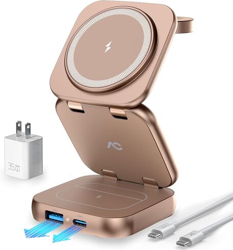 5-in-1 Wireless Charger for MagSafe, AC ISLAND Portable Travel Charging Station, 35W Max Qi2 Fast Foldable Magnetic Stand, Evolved for iPhone 17-12 Series, Apple Watch, AirPods (with 35W Adapter) in Kuwait
