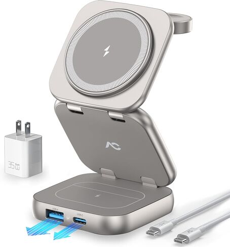 5-in-1 Wireless Charger for MagSafe, AC ISLAND Portable Travel Charging Station, 35W Max Qi2 Fast Foldable Magnetic Stand, Evolved for iPhone 17-12 Series, Apple Watch, AirPods (with 35W Adapter) in Kuwait