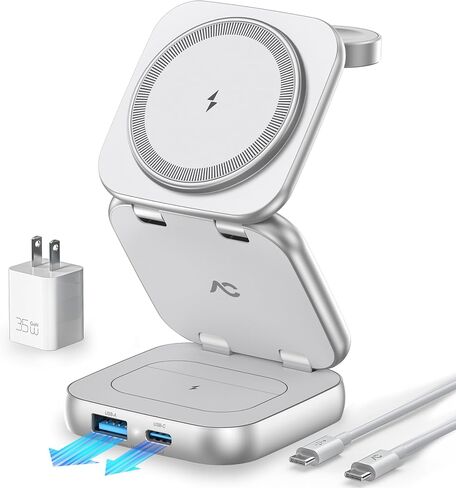 5-in-1 Wireless Charger for MagSafe, AC ISLAND Portable Travel Charging Station, 35W Max Qi2 Fast Foldable Magnetic Stand, Evolved for iPhone 17-12 Series, Apple Watch, AirPods (with 35W Adapter) in Kuwait