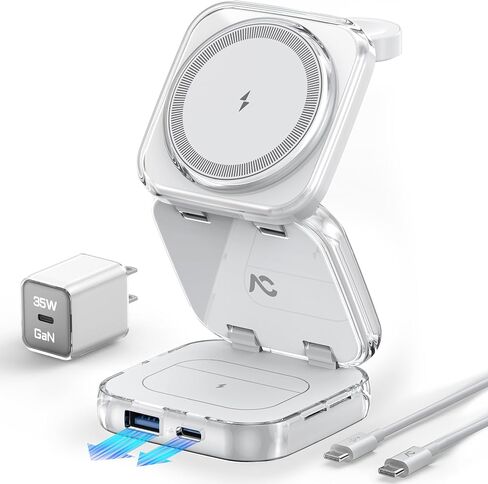 5-in-1 Wireless Charger for MagSafe, AC ISLAND Portable Travel Charging Station, 35W Max Qi2 Fast Foldable Magnetic Stand, Evolved for iPhone 17-12 Series, Apple Watch, AirPods (with 35W Adapter) in Kuwait