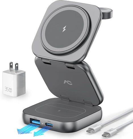 5-in-1 Wireless Charger for MagSafe, AC ISLAND Portable Travel Charging Station, 35W Max Qi2 Fast Foldable Magnetic Stand, Evolved for iPhone 17-12 Series, Apple Watch, AirPods (with 35W Adapter) in Kuwait